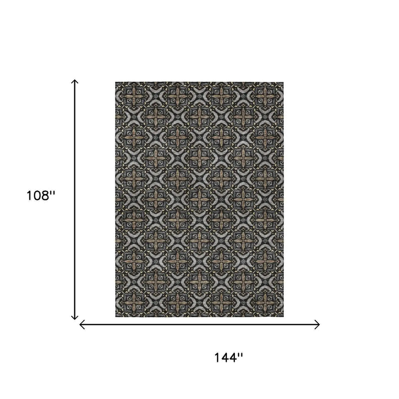 9' X 12' Black And Graphite Geometric Washable Indoor Outdoor Area Rug Homeroots Outdoor