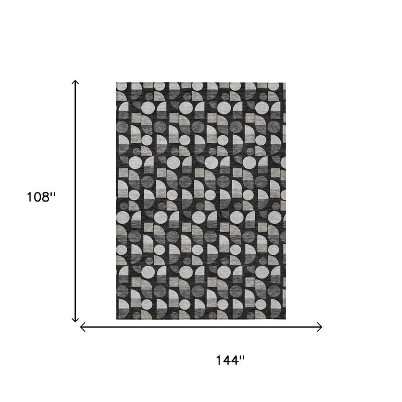 9' X 12' Black And Graphite Geometric Washable Indoor Outdoor Area Rug Homeroots Outdoor