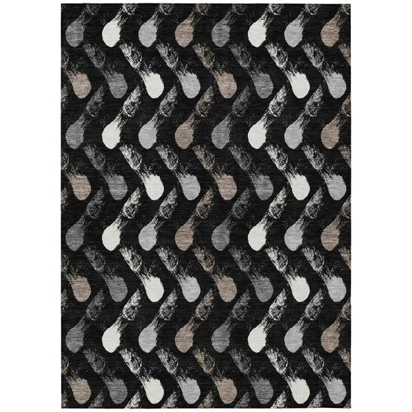9' X 12' Black And Graphite Geometric Washable Indoor Outdoor Area Rug Homeroots Outdoor