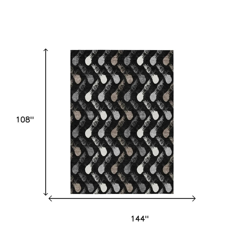 9' X 12' Black And Graphite Geometric Washable Indoor Outdoor Area Rug Homeroots Outdoor