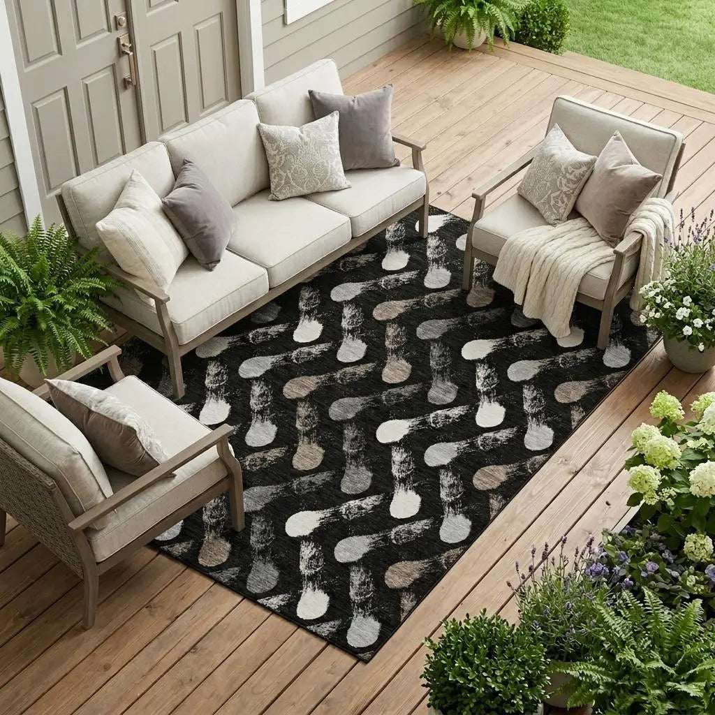 9' X 12' Black And Graphite Geometric Washable Indoor Outdoor Area Rug Homeroots Outdoor