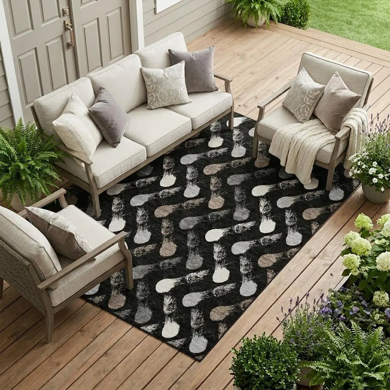 9' X 12' Black And Graphite Geometric Washable Indoor Outdoor Area Rug Homeroots Outdoor