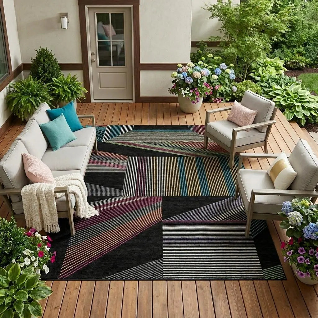 9' X 12' Black And Graphite Geometric Washable Indoor Outdoor Area Rug Homeroots Outdoor