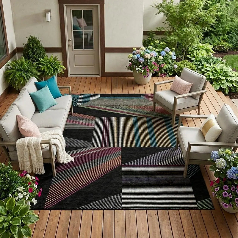 9' X 12' Black And Graphite Geometric Washable Indoor Outdoor Area Rug Homeroots Outdoor