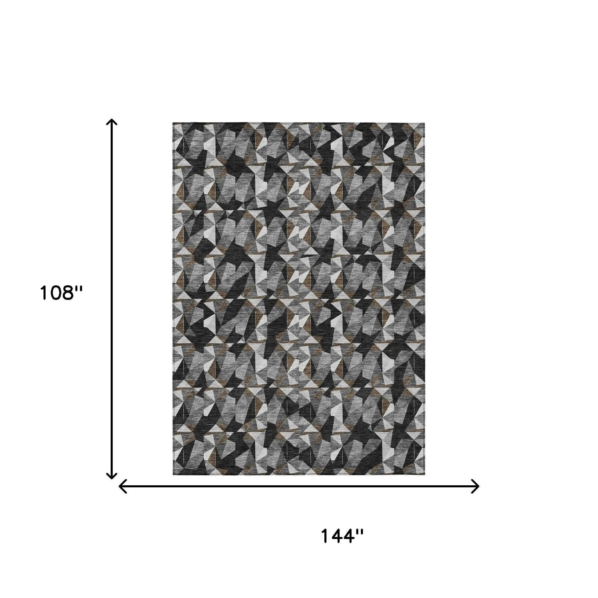9' X 12' Black And Graphite Geometric Washable Indoor Outdoor Area Rug Homeroots Outdoor