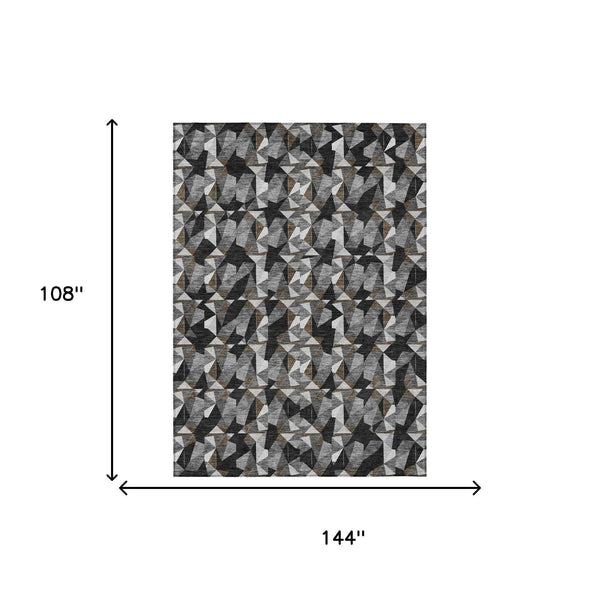 9' X 12' Black And Graphite Geometric Washable Indoor Outdoor Area Rug Homeroots Outdoor