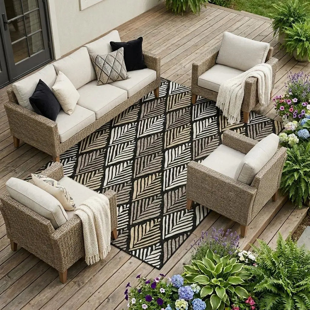 9' X 12' Black And Graphite Geometric Washable Indoor Outdoor Area Rug Homeroots Outdoor