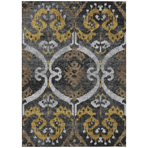 9' X 12' Black And Graphite Ikat Washable Indoor Outdoor Area Rug Homeroots Outdoor