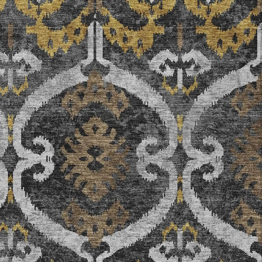 9' X 12' Black And Graphite Ikat Washable Indoor Outdoor Area Rug Homeroots Outdoor