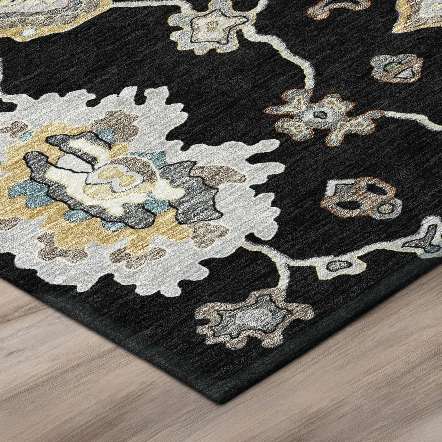 9' X 12' Black And Graphite Oriental Washable Indoor Outdoor Area Rug Homeroots Outdoor