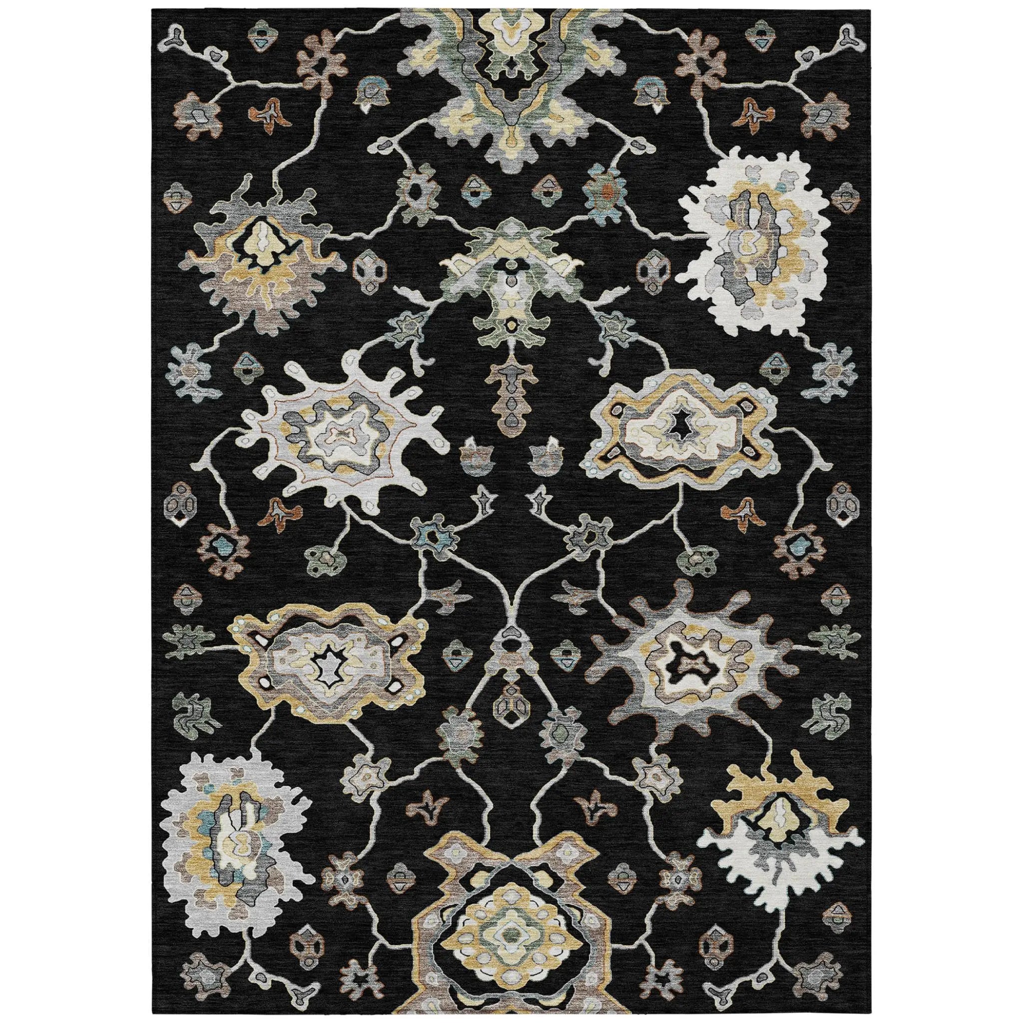9' X 12' Black And Graphite Oriental Washable Indoor Outdoor Area Rug Homeroots Outdoor