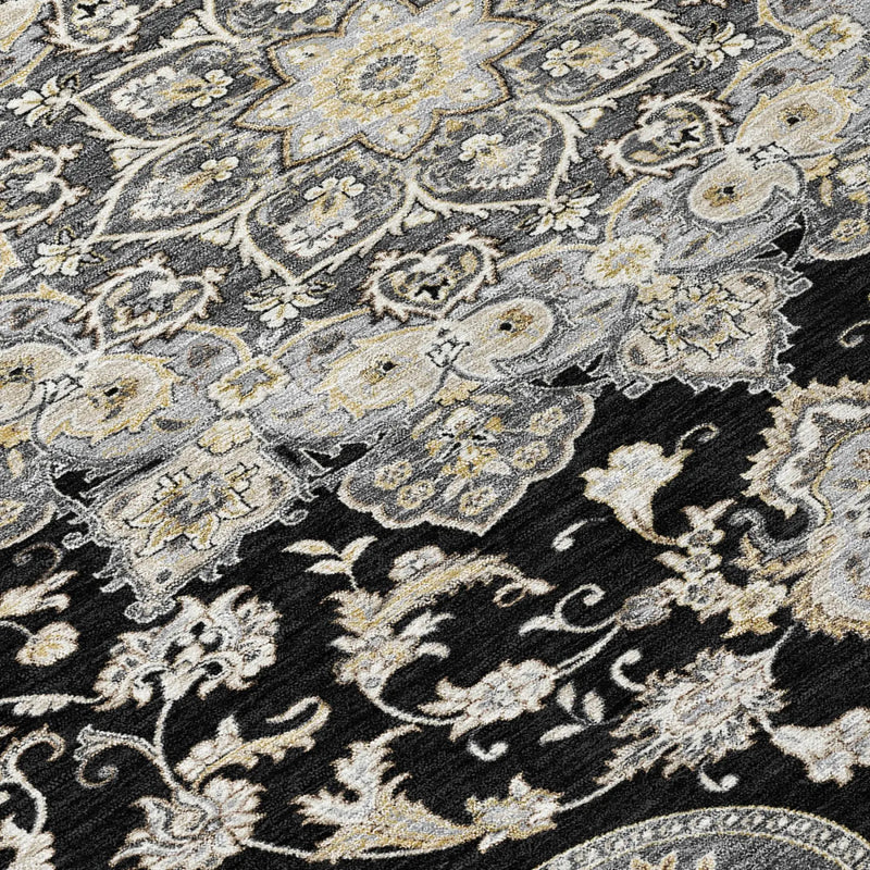 9' X 12' Black And Graphite Oriental Washable Indoor Outdoor Area Rug Homeroots Outdoor
