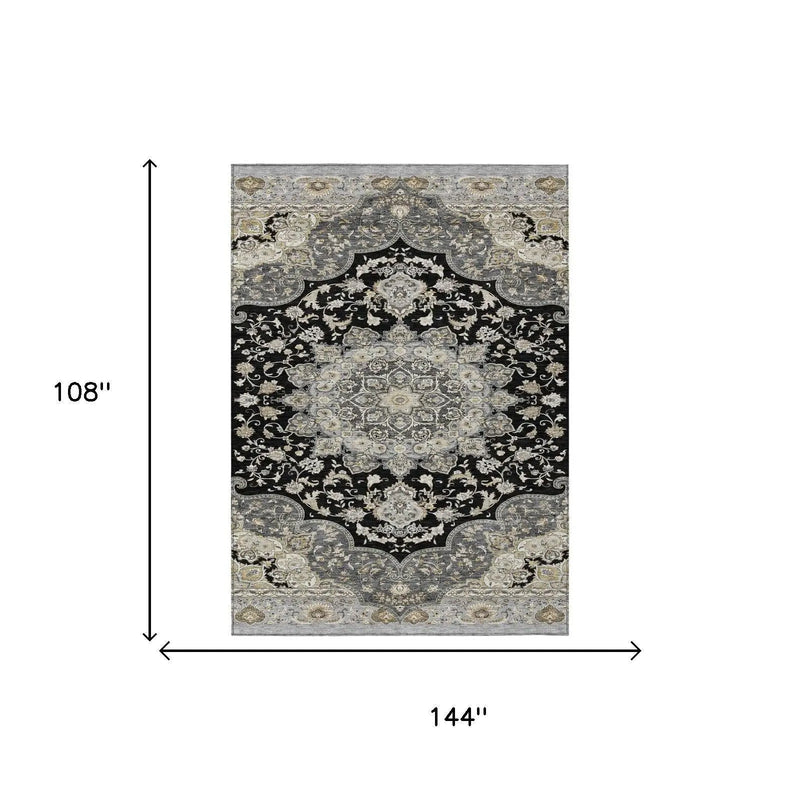 9' X 12' Black And Graphite Oriental Washable Indoor Outdoor Area Rug Homeroots Outdoor