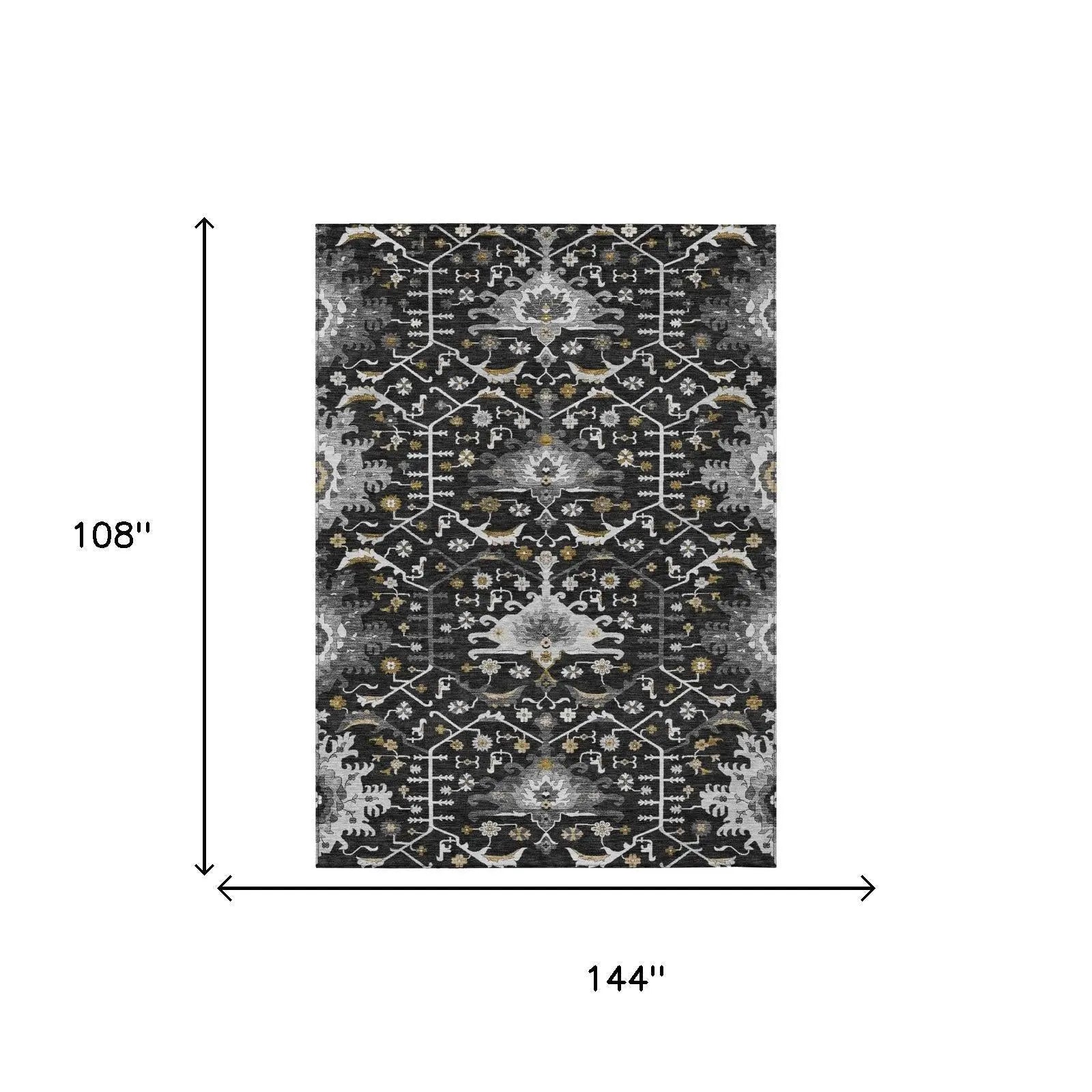 9' X 12' Black And Graphite Oriental Washable Indoor Outdoor Area Rug Homeroots Outdoor
