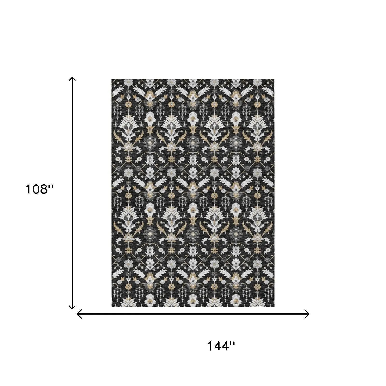 9' X 12' Black And Graphite Oriental Washable Indoor Outdoor Area Rug Homeroots Outdoor