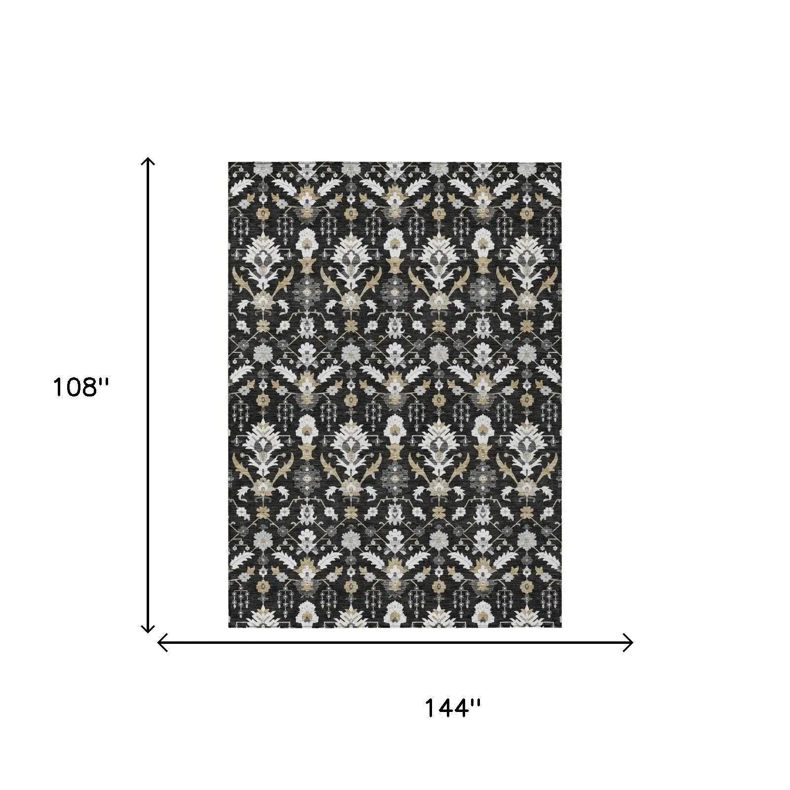 9' X 12' Black And Graphite Oriental Washable Indoor Outdoor Area Rug Homeroots Outdoor