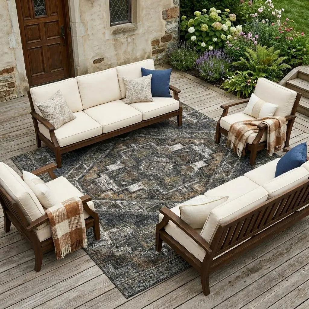 9' X 12' Black And Graphite Southwestern Washable Indoor Outdoor Area Rug Homeroots Outdoor