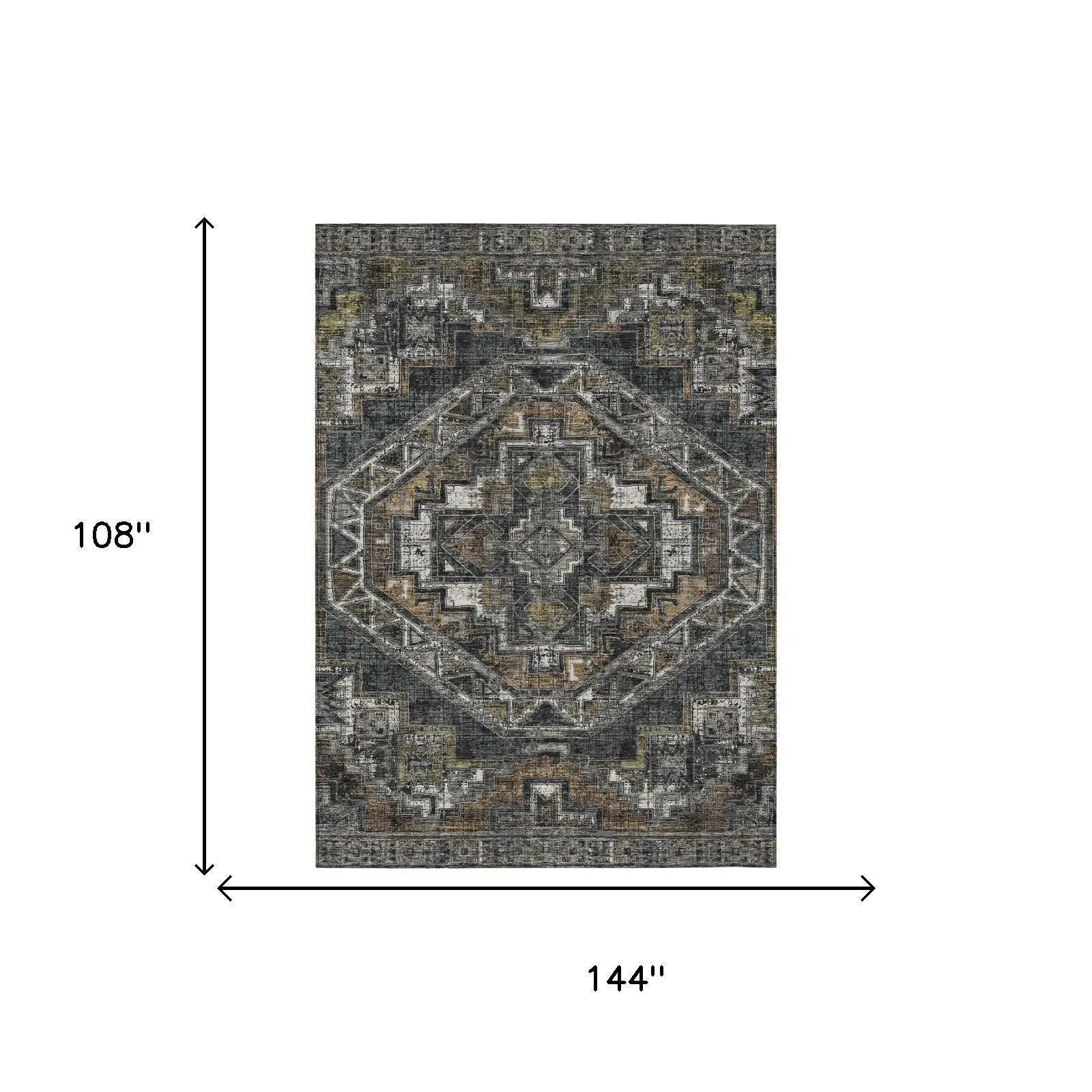 9' X 12' Black And Graphite Southwestern Washable Indoor Outdoor Area Rug Homeroots Outdoor