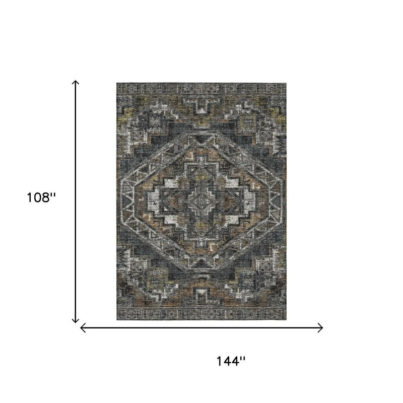 9' X 12' Black And Graphite Southwestern Washable Indoor Outdoor Area Rug Homeroots Outdoor