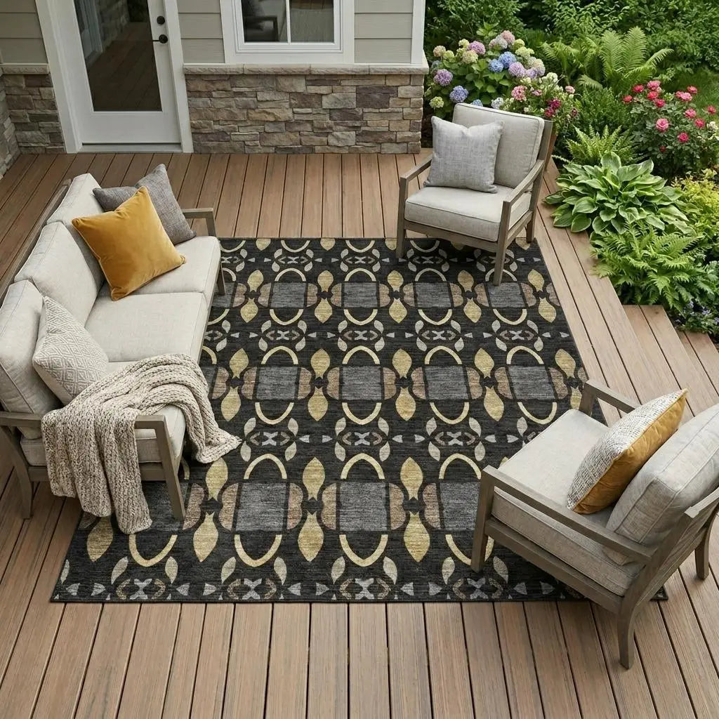 9' X 12' Black And Graphite Striped Washable Indoor Outdoor Area Rug Homeroots Outdoor