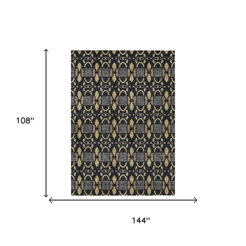 9' X 12' Black And Graphite Striped Washable Indoor Outdoor Area Rug Homeroots Outdoor