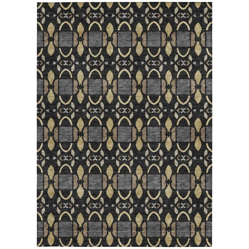 9' X 12' Black And Graphite Striped Washable Indoor Outdoor Area Rug Homeroots Outdoor