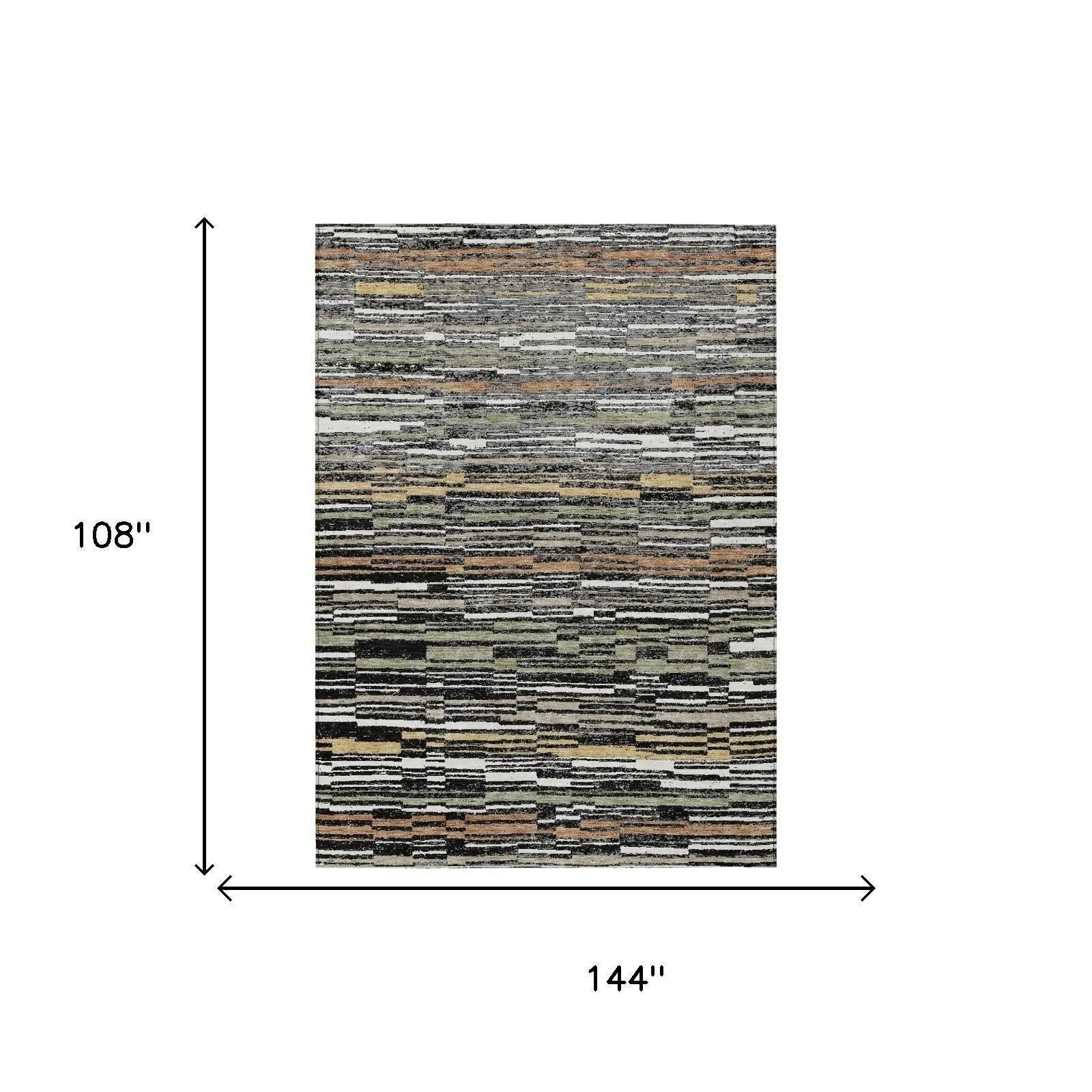 9' X 12' Black And Graphite Striped Washable Indoor Outdoor Area Rug Homeroots Outdoor