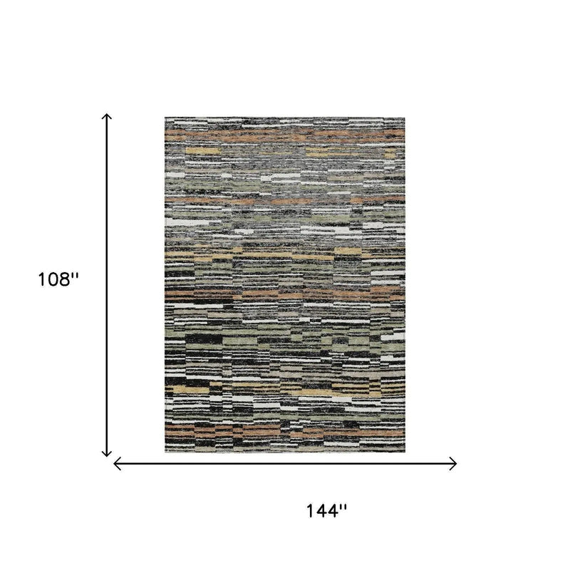 9' X 12' Black And Graphite Striped Washable Indoor Outdoor Area Rug Homeroots Outdoor