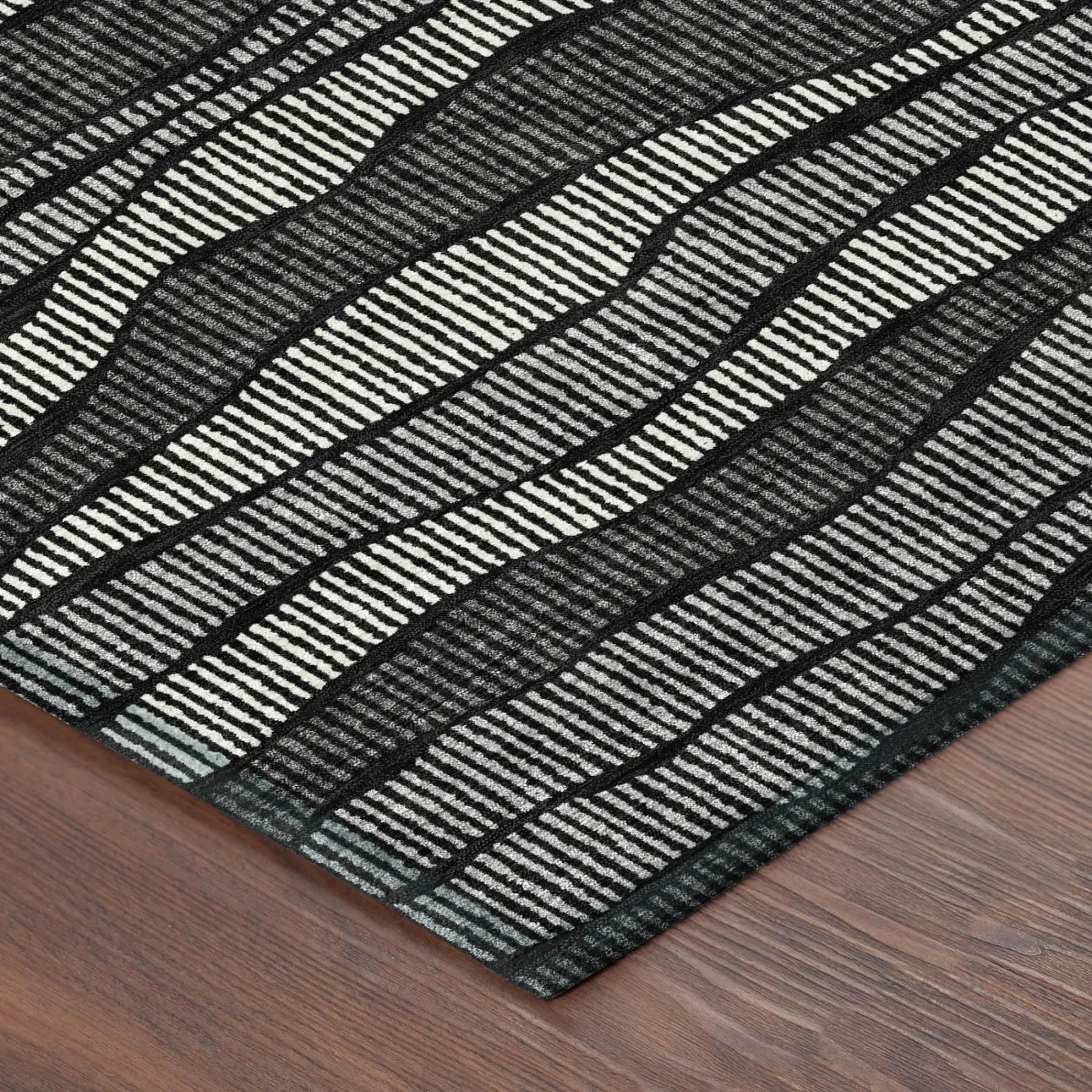 9' X 12' Black And Graphite Striped Washable Indoor Outdoor Area Rug Homeroots Outdoor