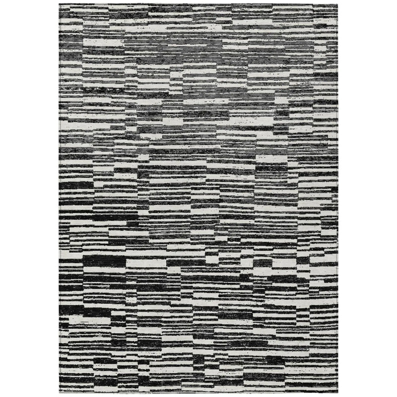 9' X 12' Black And Graphite Striped Washable Indoor Outdoor Area Rug Homeroots Outdoor
