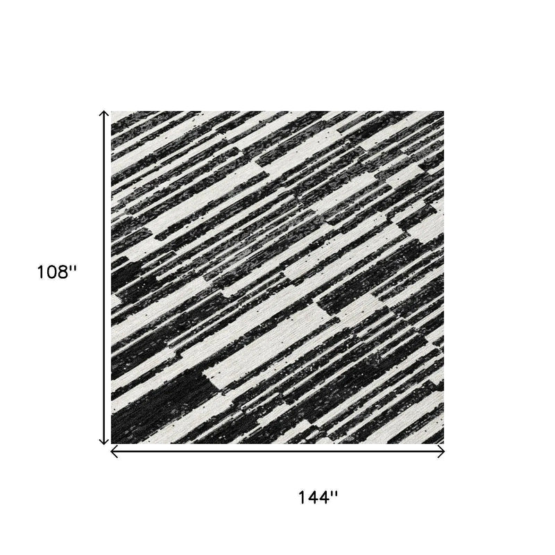 9' X 12' Black And Graphite Striped Washable Indoor Outdoor Area Rug Homeroots Outdoor