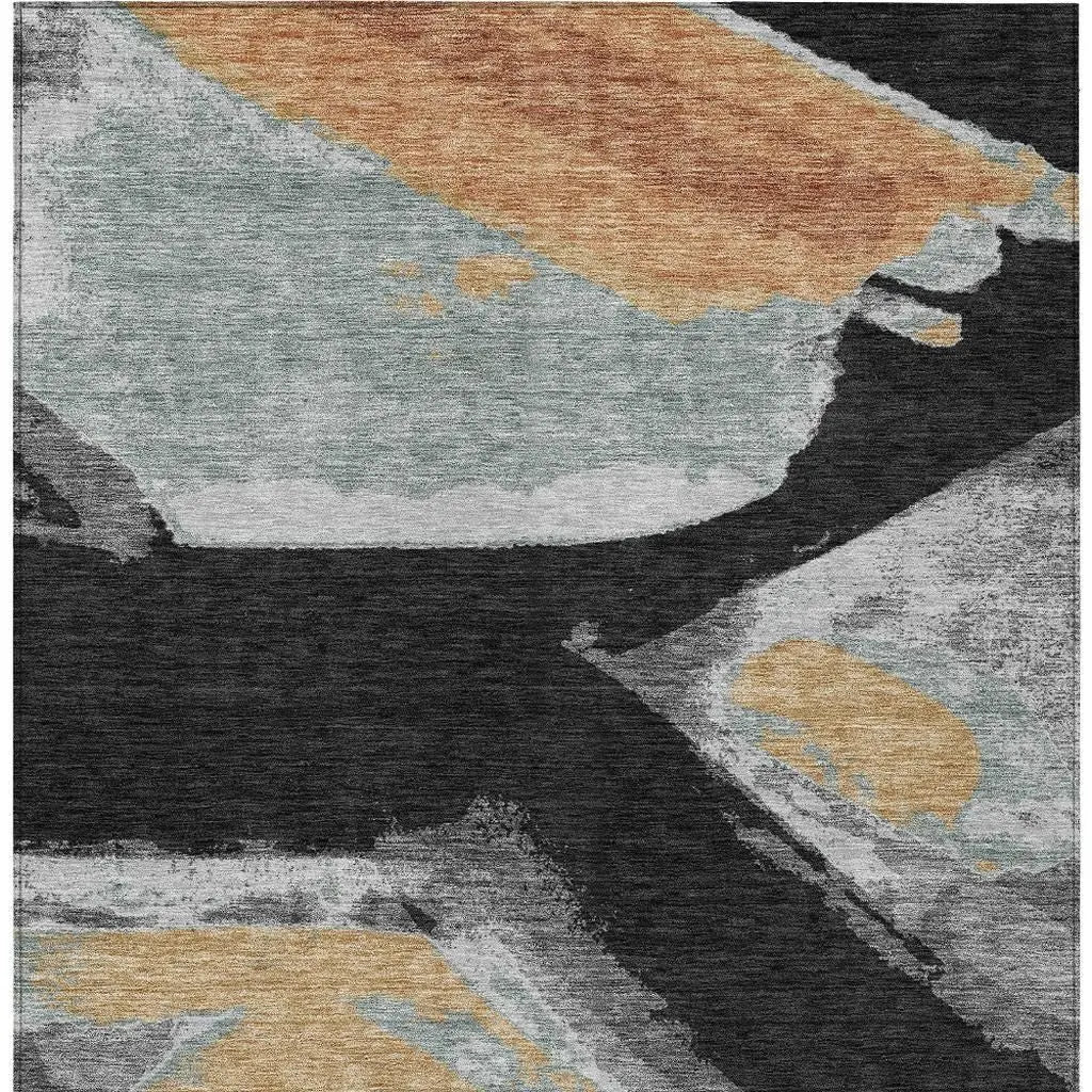9' X 12' Black And Gray Abstract Washable Indoor Outdoor Area Rug Homeroots Outdoor
