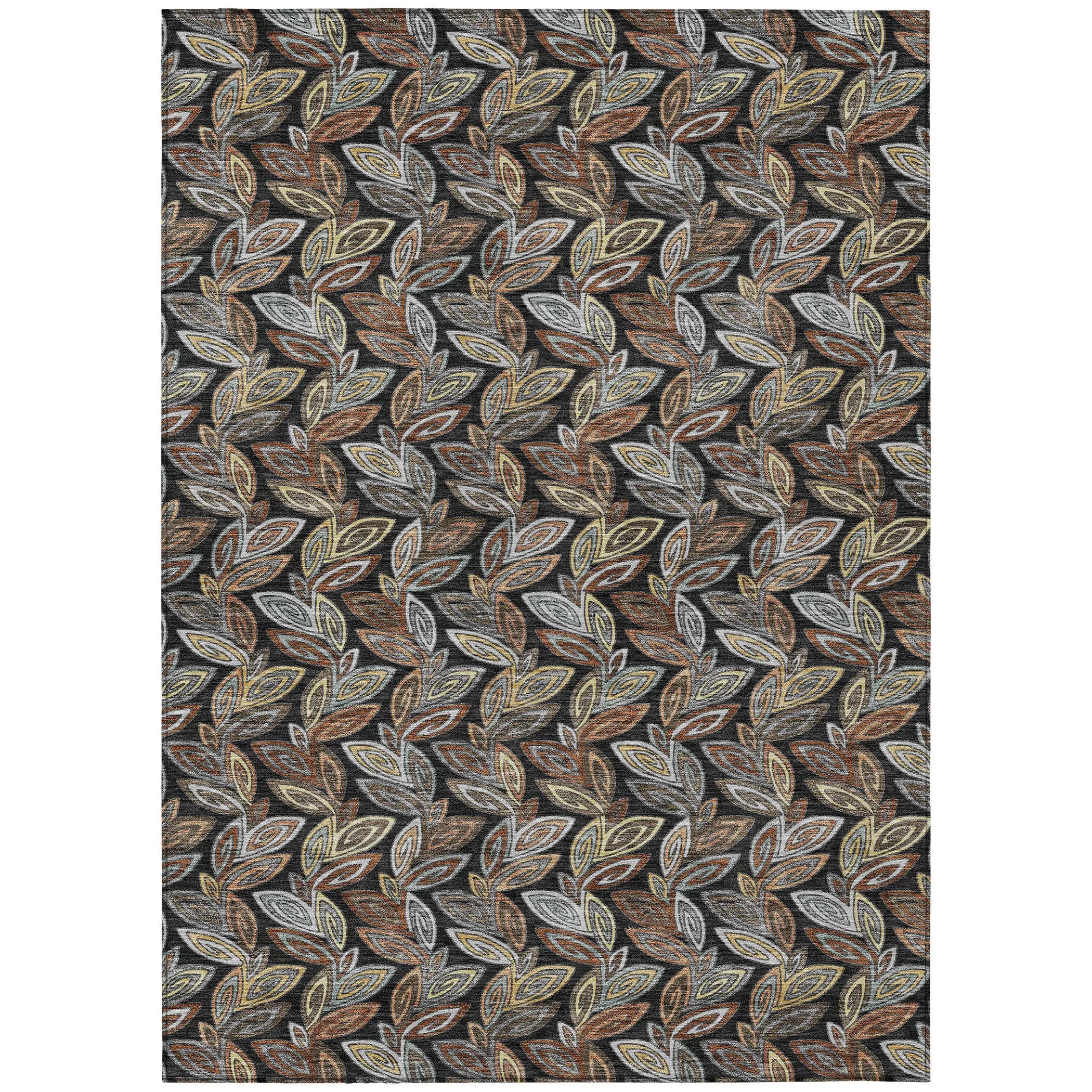 9' X 12' Black And Gray Botanical Leaves Washable Indoor Outdoor Area Rug Homeroots Outdoor