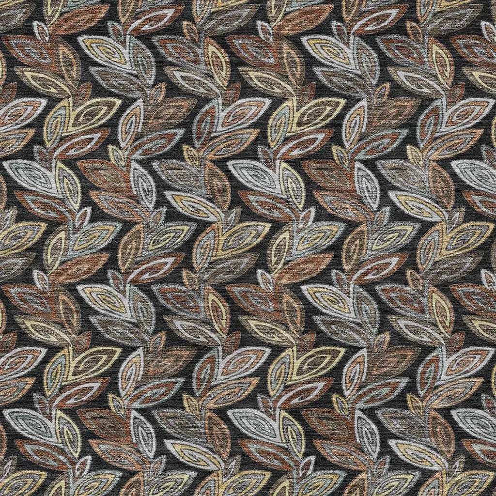 9' X 12' Black And Gray Botanical Leaves Washable Indoor Outdoor Area Rug Homeroots Outdoor