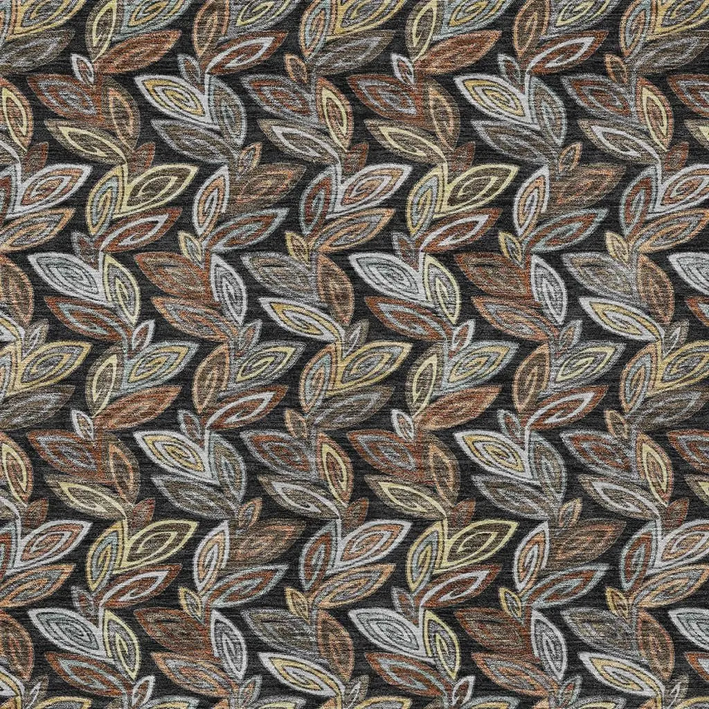 9' X 12' Black And Gray Botanical Leaves Washable Indoor Outdoor Area Rug Homeroots Outdoor