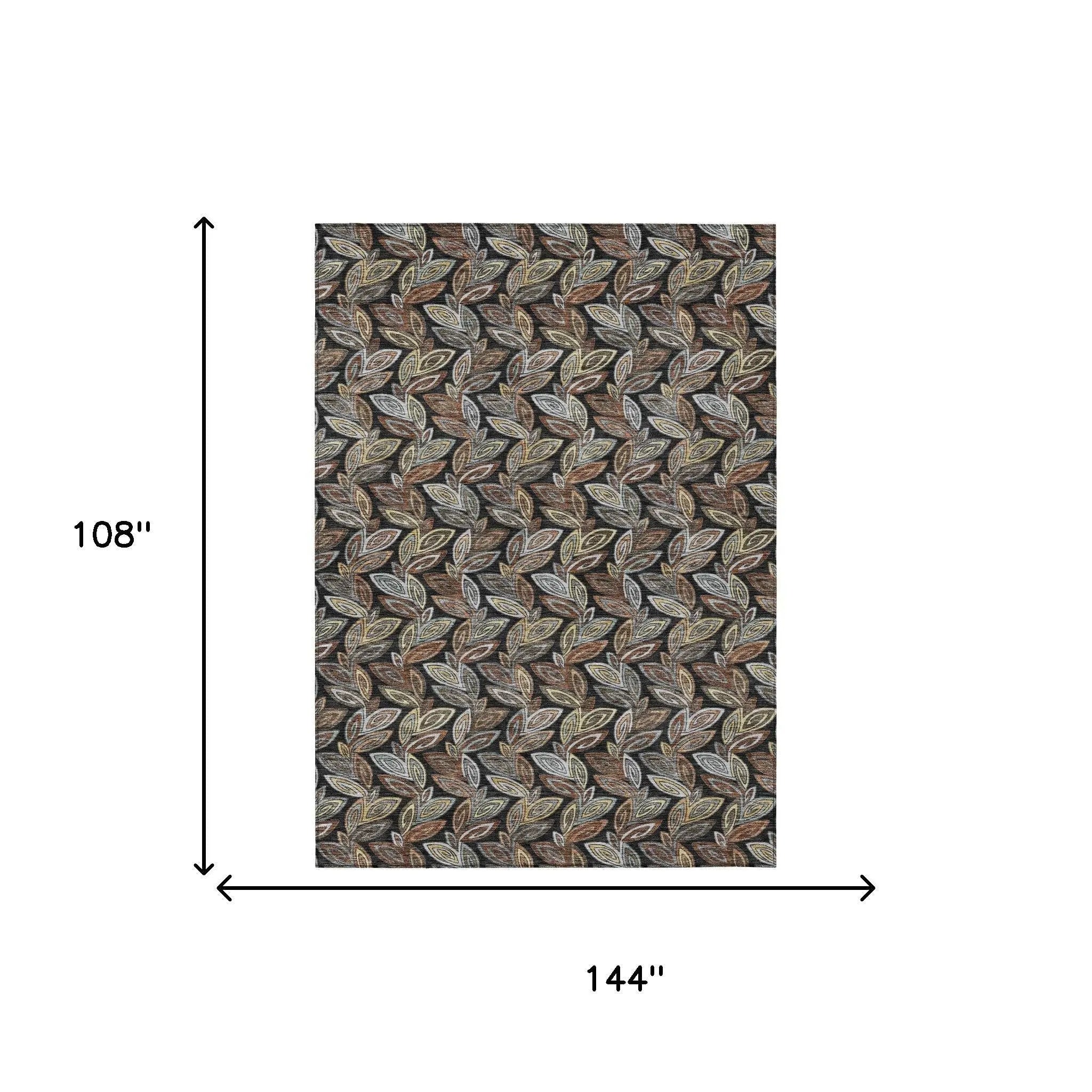 9' X 12' Black And Gray Botanical Leaves Washable Indoor Outdoor Area Rug Homeroots Outdoor