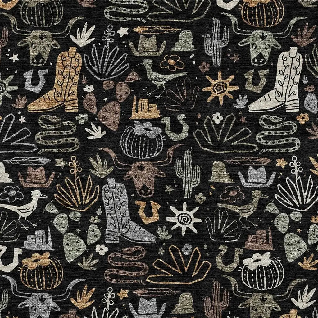 9' X 12' Black And Gray Cactus Washable Indoor Outdoor Area Rug Homeroots Outdoor
