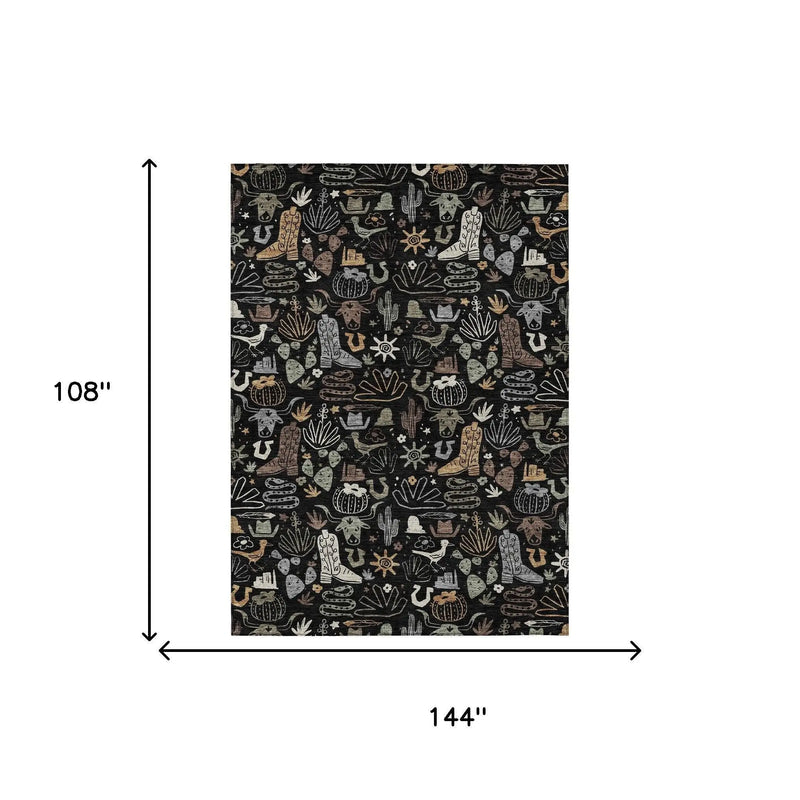 9' X 12' Black And Gray Cactus Washable Indoor Outdoor Area Rug Homeroots Outdoor