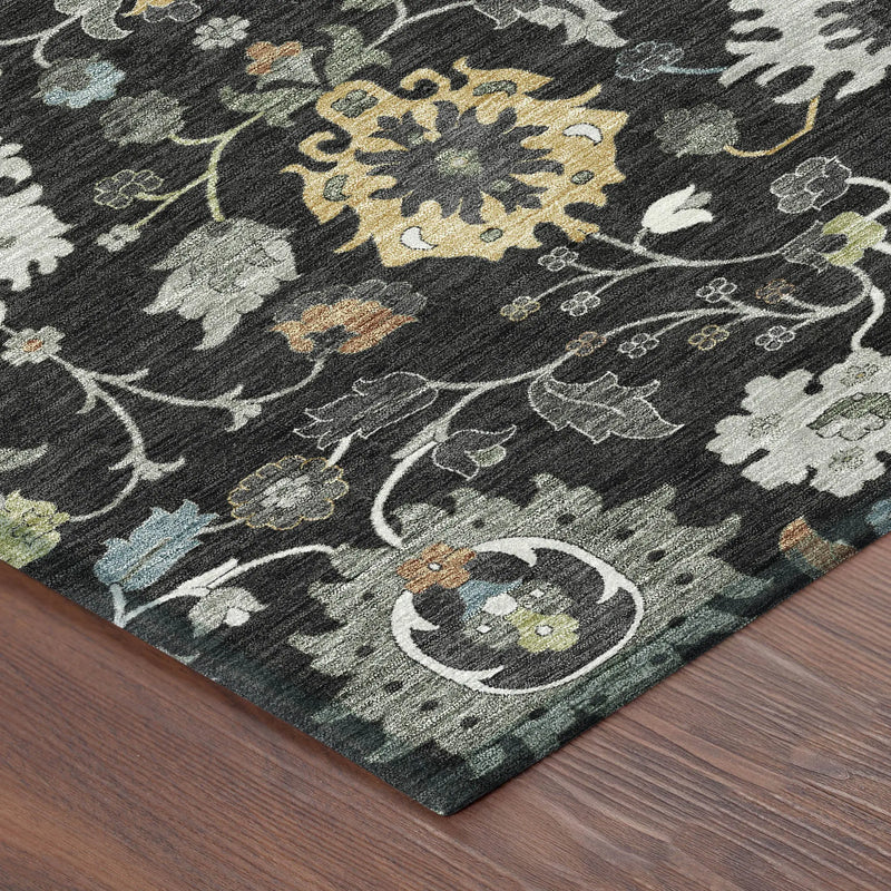 9' X 12' Black And Gray Floral Medallion Washable Indoor Outdoor Area Rug Homeroots Outdoor