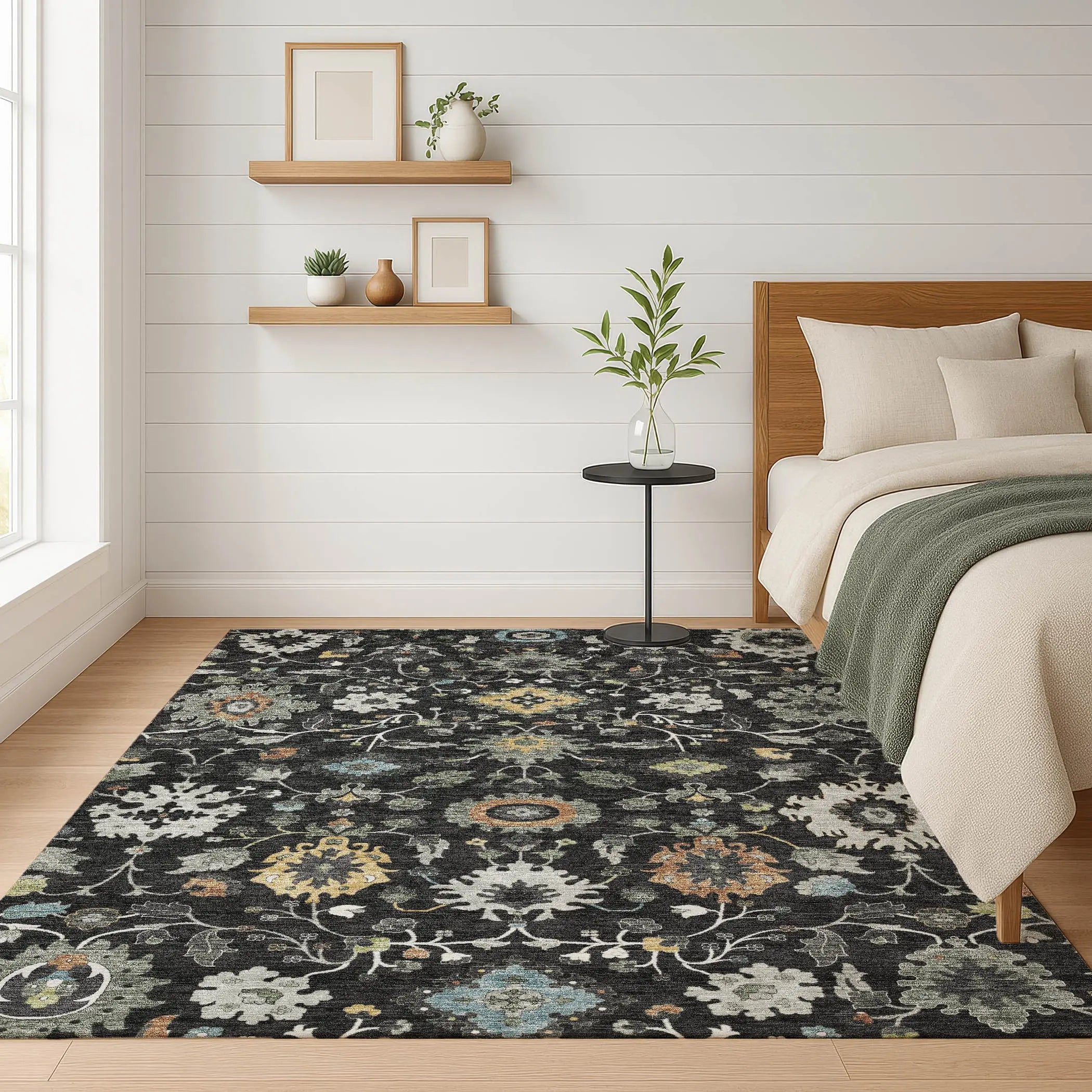 9' X 12' Black And Gray Floral Medallion Washable Indoor Outdoor Area Rug Homeroots Outdoor