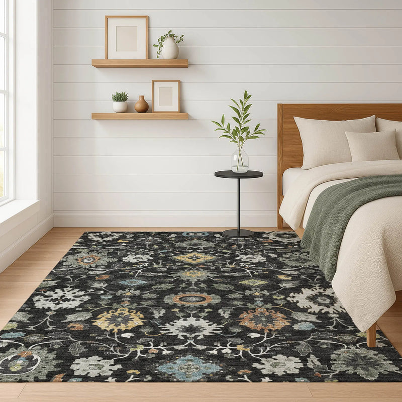 9' X 12' Black And Gray Floral Medallion Washable Indoor Outdoor Area Rug Homeroots Outdoor