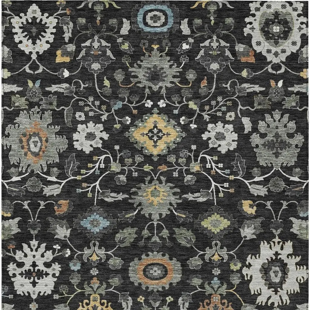9' X 12' Black And Gray Floral Medallion Washable Indoor Outdoor Area Rug Homeroots Outdoor