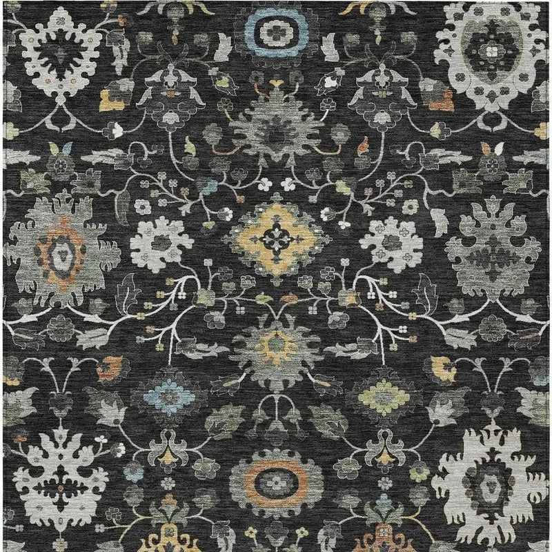 9' X 12' Black And Gray Floral Medallion Washable Indoor Outdoor Area Rug Homeroots Outdoor