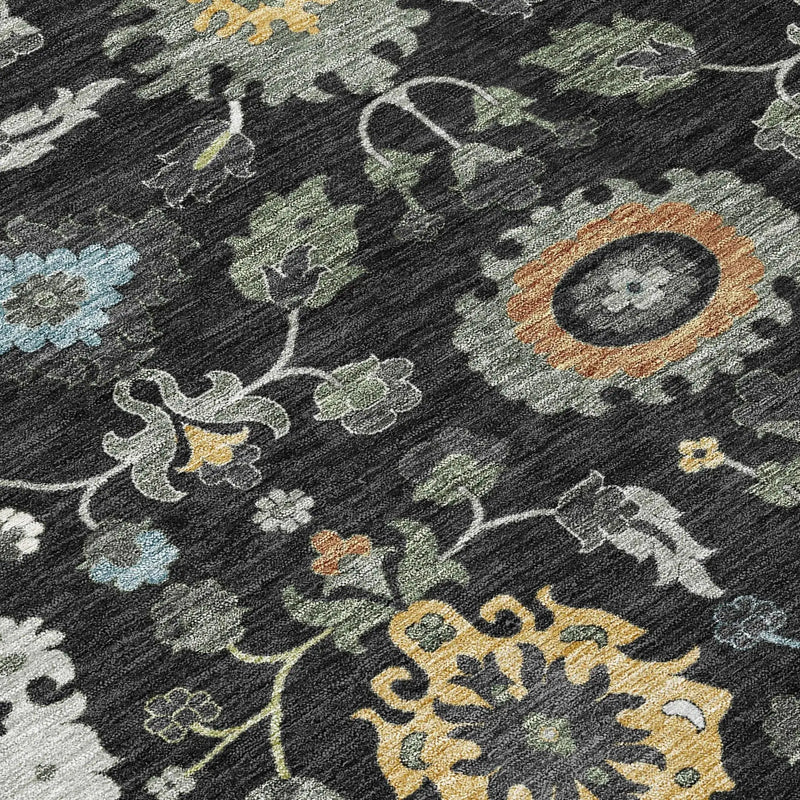 9' X 12' Black And Gray Floral Medallion Washable Indoor Outdoor Area Rug Homeroots Outdoor