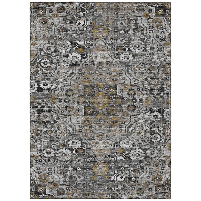 9' X 12' Black And Gray Floral Medallion Washable Indoor Outdoor Area Rug Homeroots Outdoor