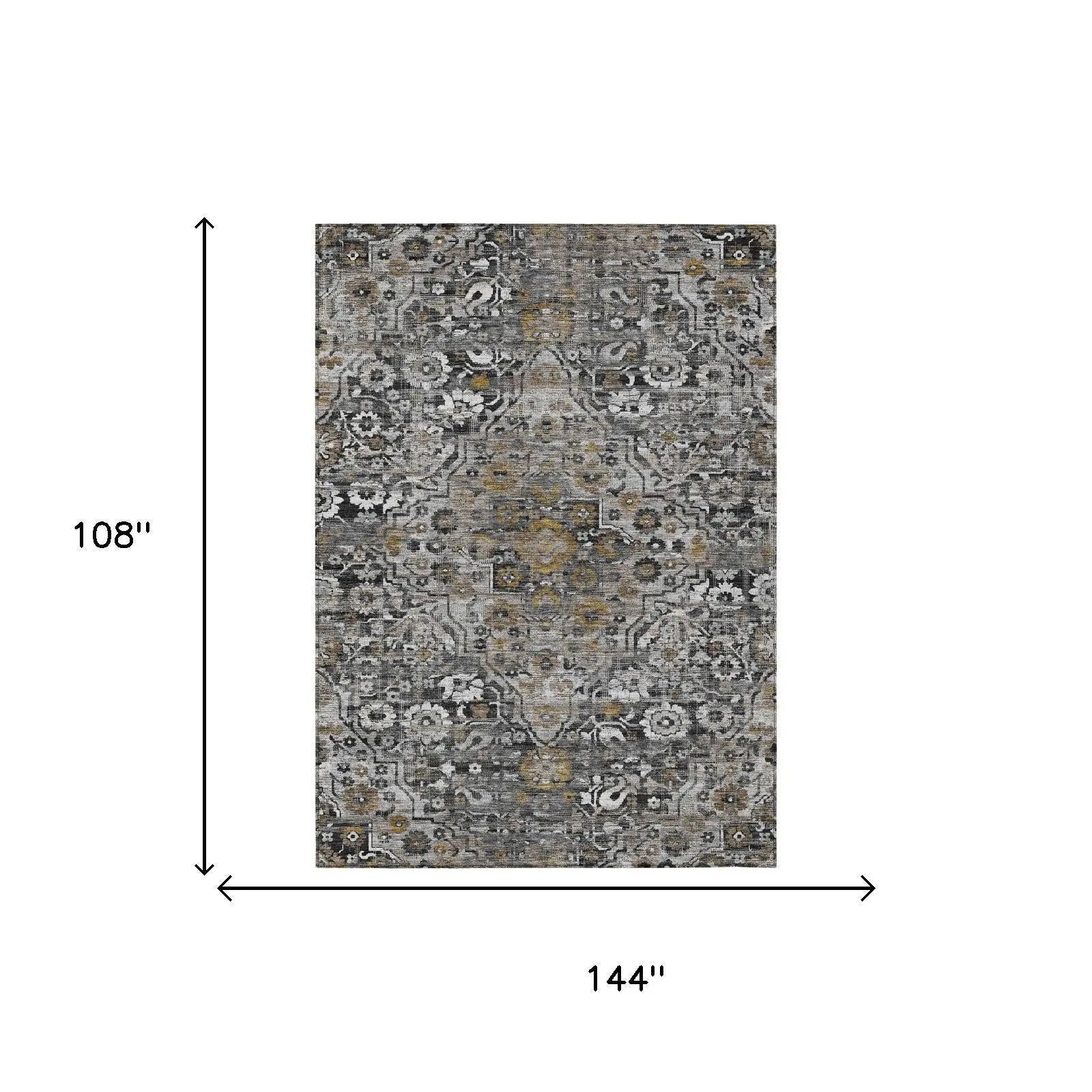 9' X 12' Black And Gray Floral Medallion Washable Indoor Outdoor Area Rug Homeroots Outdoor