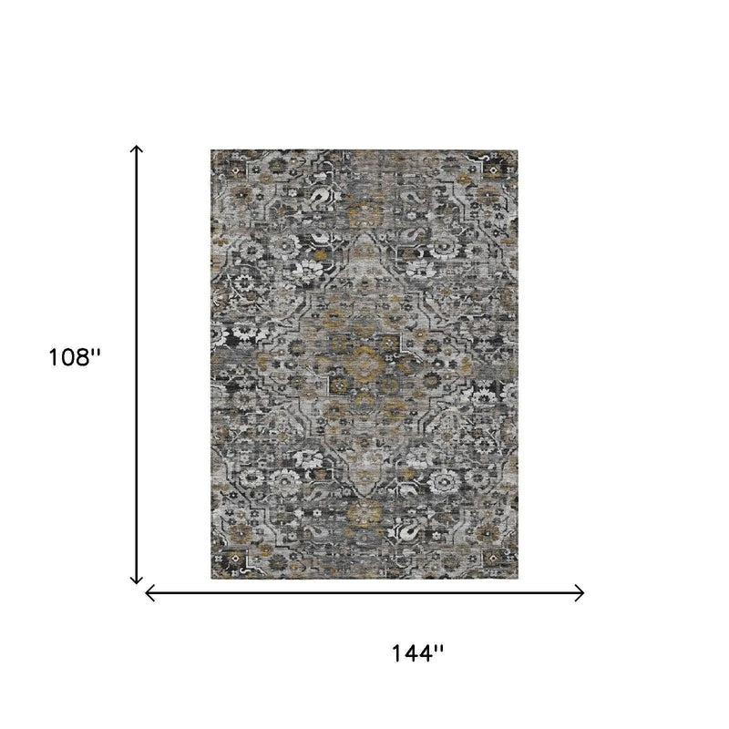 9' X 12' Black And Gray Floral Medallion Washable Indoor Outdoor Area Rug Homeroots Outdoor