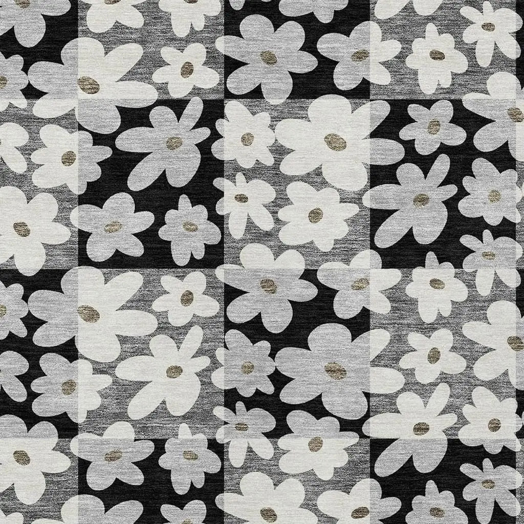 9' X 12' Black And Gray Floral Washable Indoor Outdoor Area Rug Homeroots Outdoor