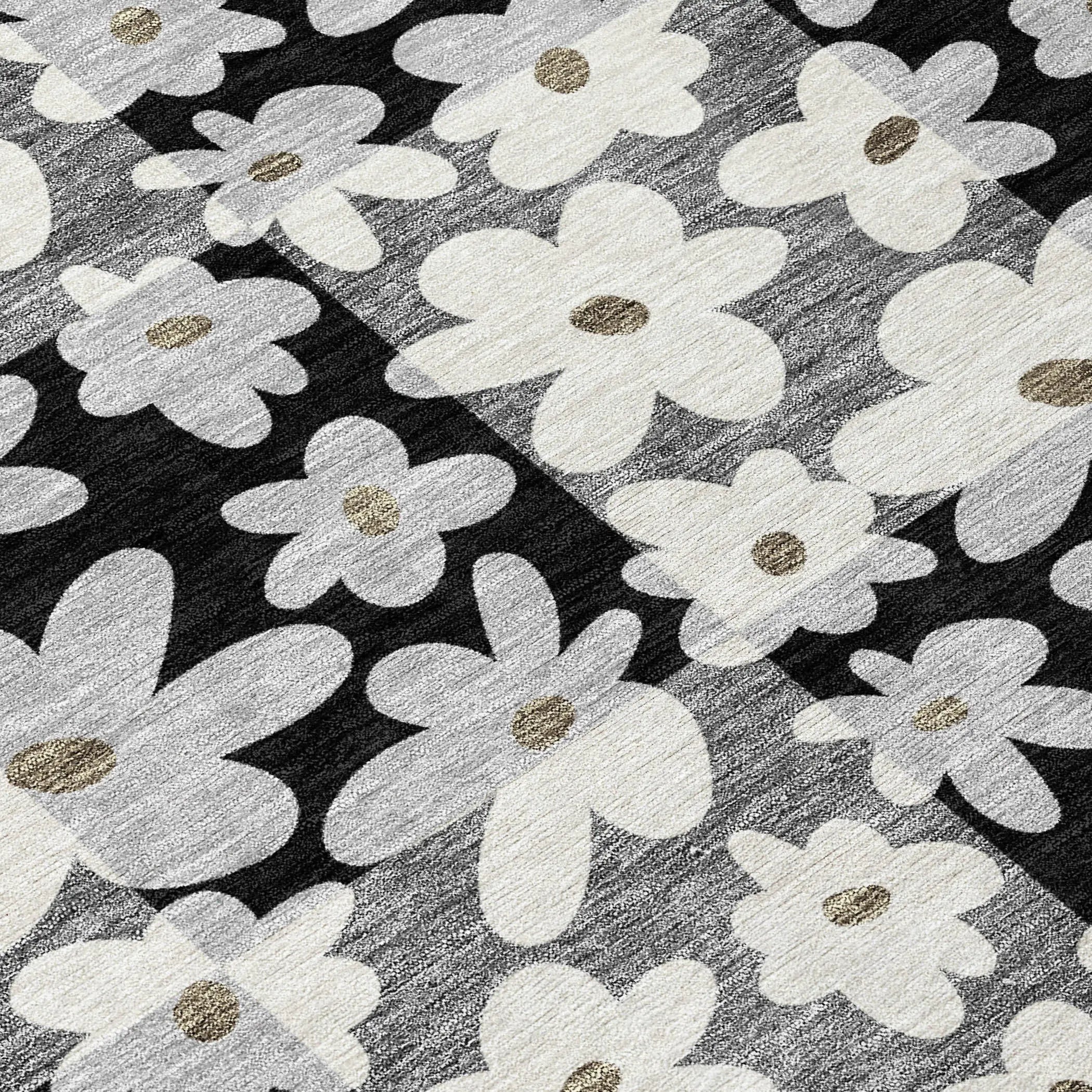 9' X 12' Black And Gray Floral Washable Indoor Outdoor Area Rug Homeroots Outdoor