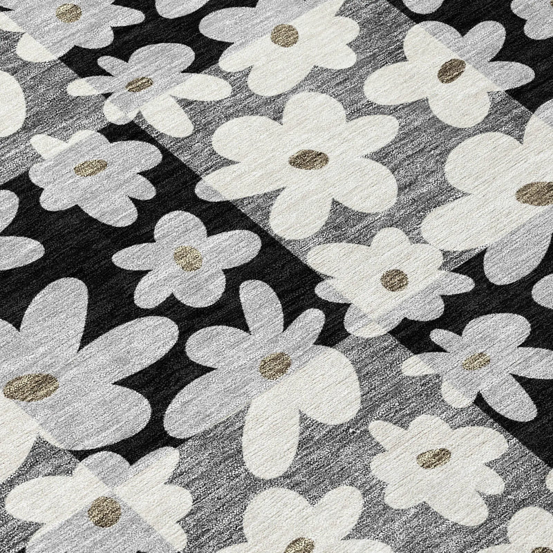 9' X 12' Black And Gray Floral Washable Indoor Outdoor Area Rug Homeroots Outdoor
